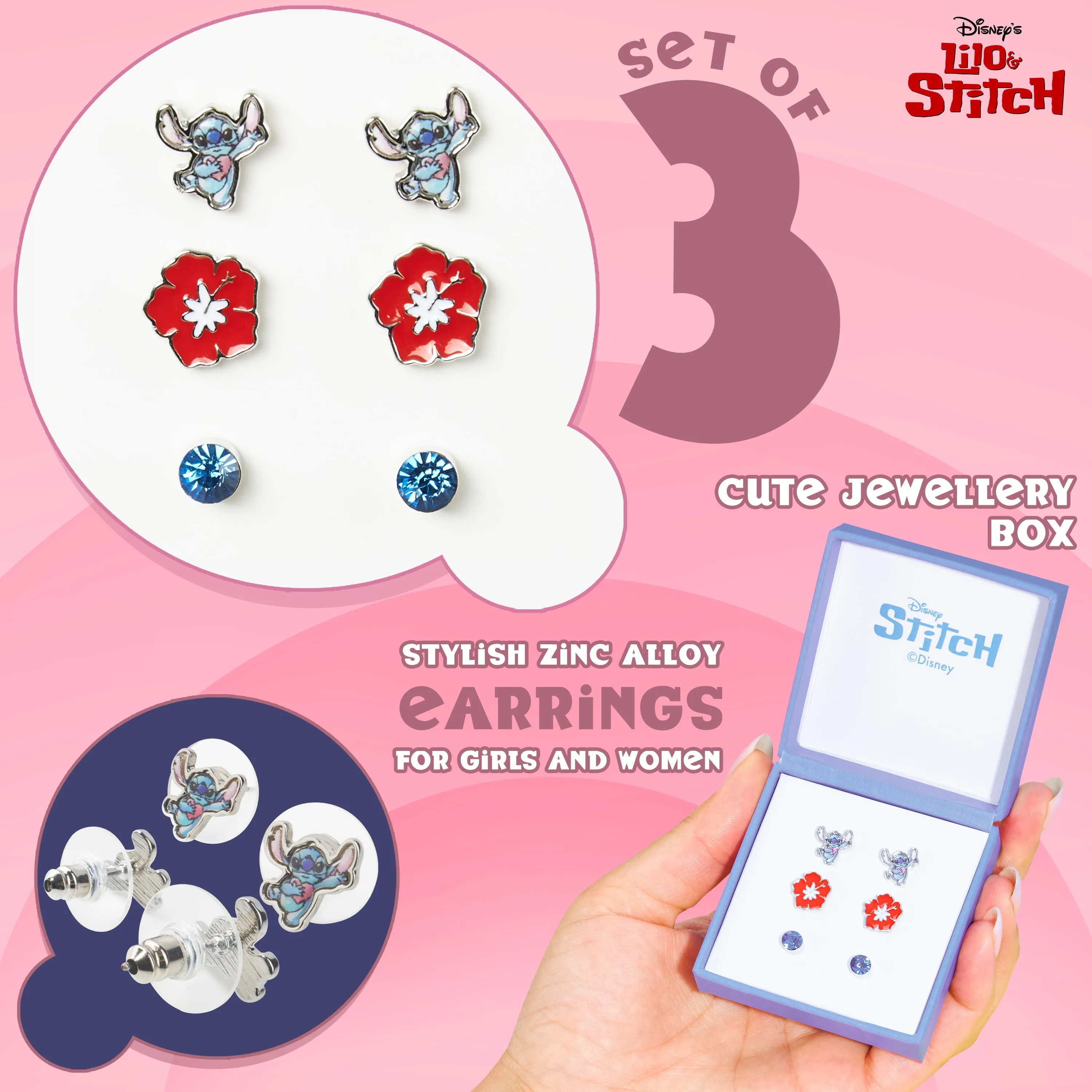 Disney Stitch 3 Piece Jewellery Set, Earrings Set - Stitch