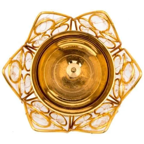 FESTIVE INDIA Brass Bowl Crystal Round Shape Kamal Deep Akhand Jyoti Oil Lamp Diya (10x10x9 cm, Gold)