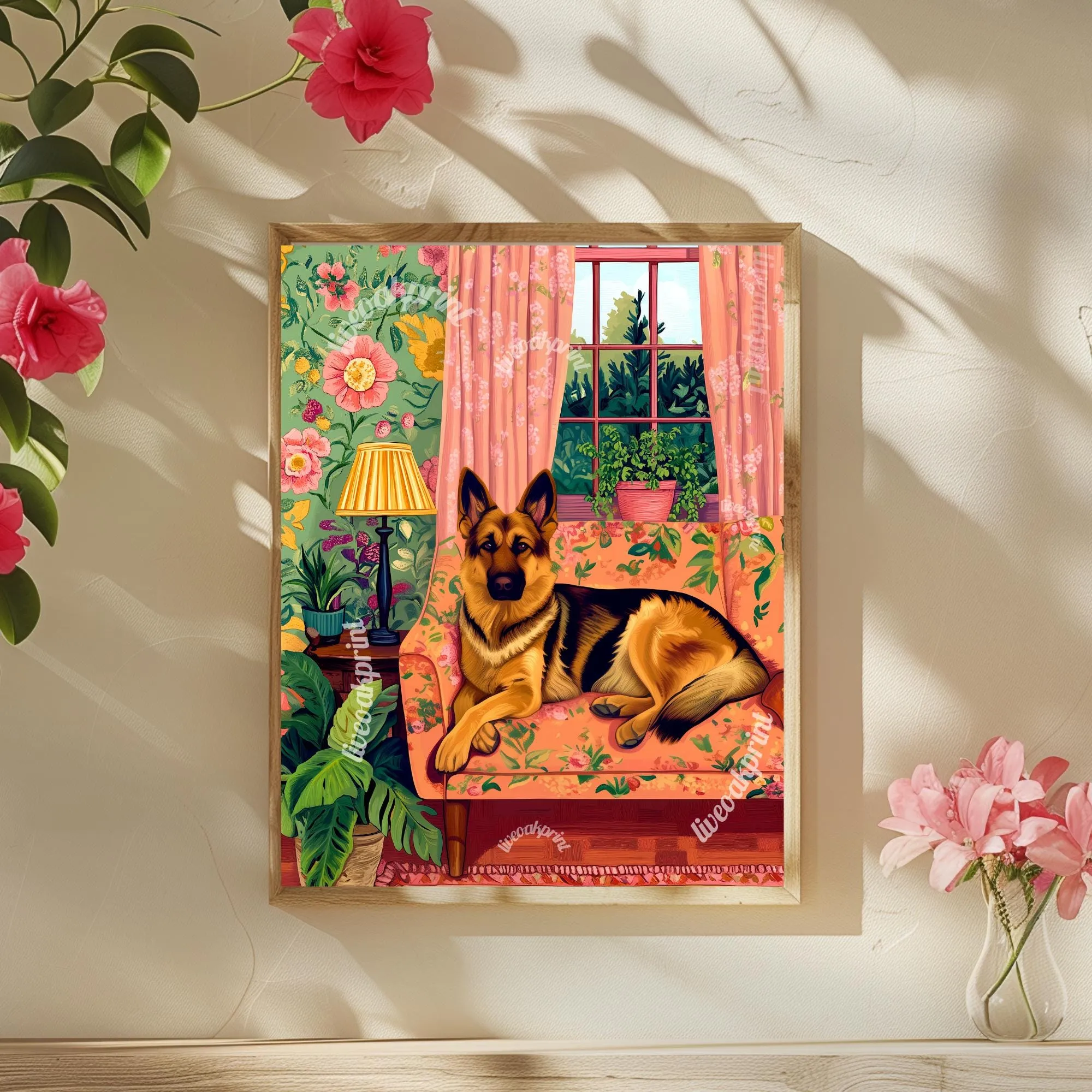 German Shepherd Lounging on a Luxury Sofa – Maximalist Wall Art – German Shepherd Dog Print – Dog Wall Art - Unique German Shepherd Gift