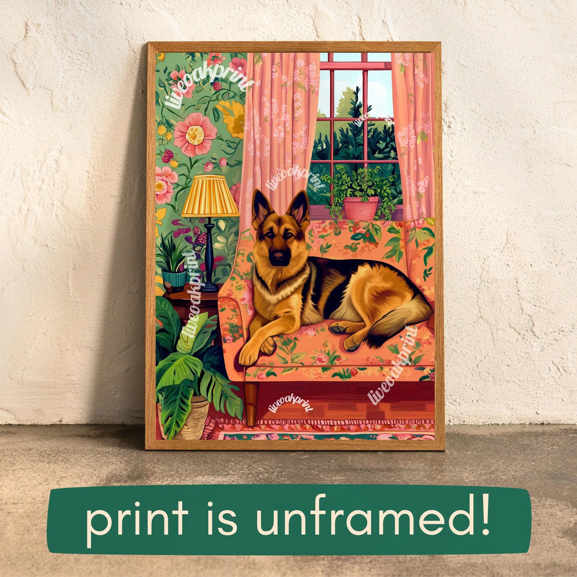 German Shepherd Lounging on a Luxury Sofa – Maximalist Wall Art – German Shepherd Dog Print – Dog Wall Art - Unique German Shepherd Gift