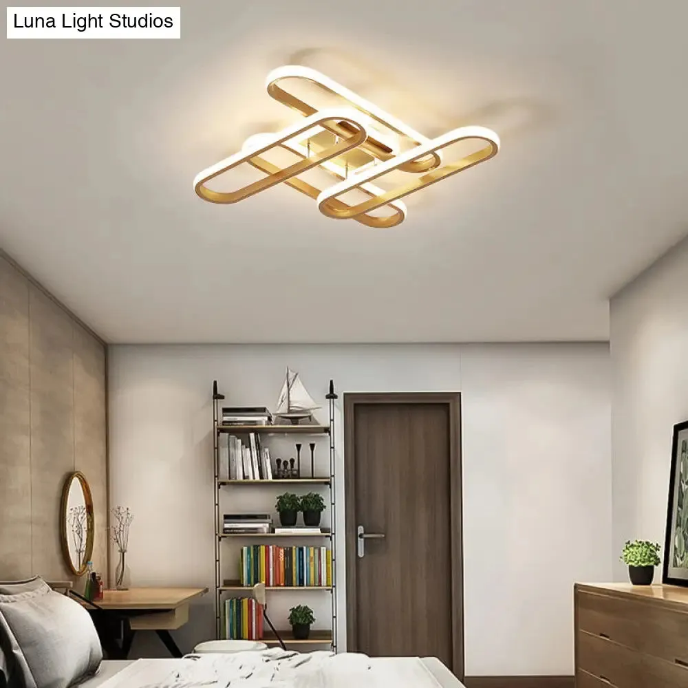 Gold Semi Flush LED Ceiling Light Fixture for Living Room with Oval Acrylic Shade - Warm/White Light