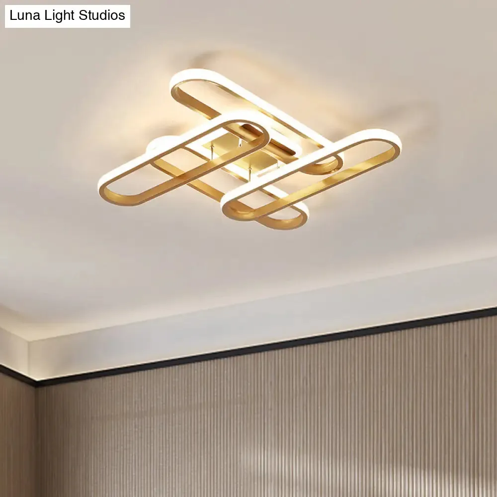 Gold Semi Flush LED Ceiling Light Fixture for Living Room with Oval Acrylic Shade - Warm/White Light