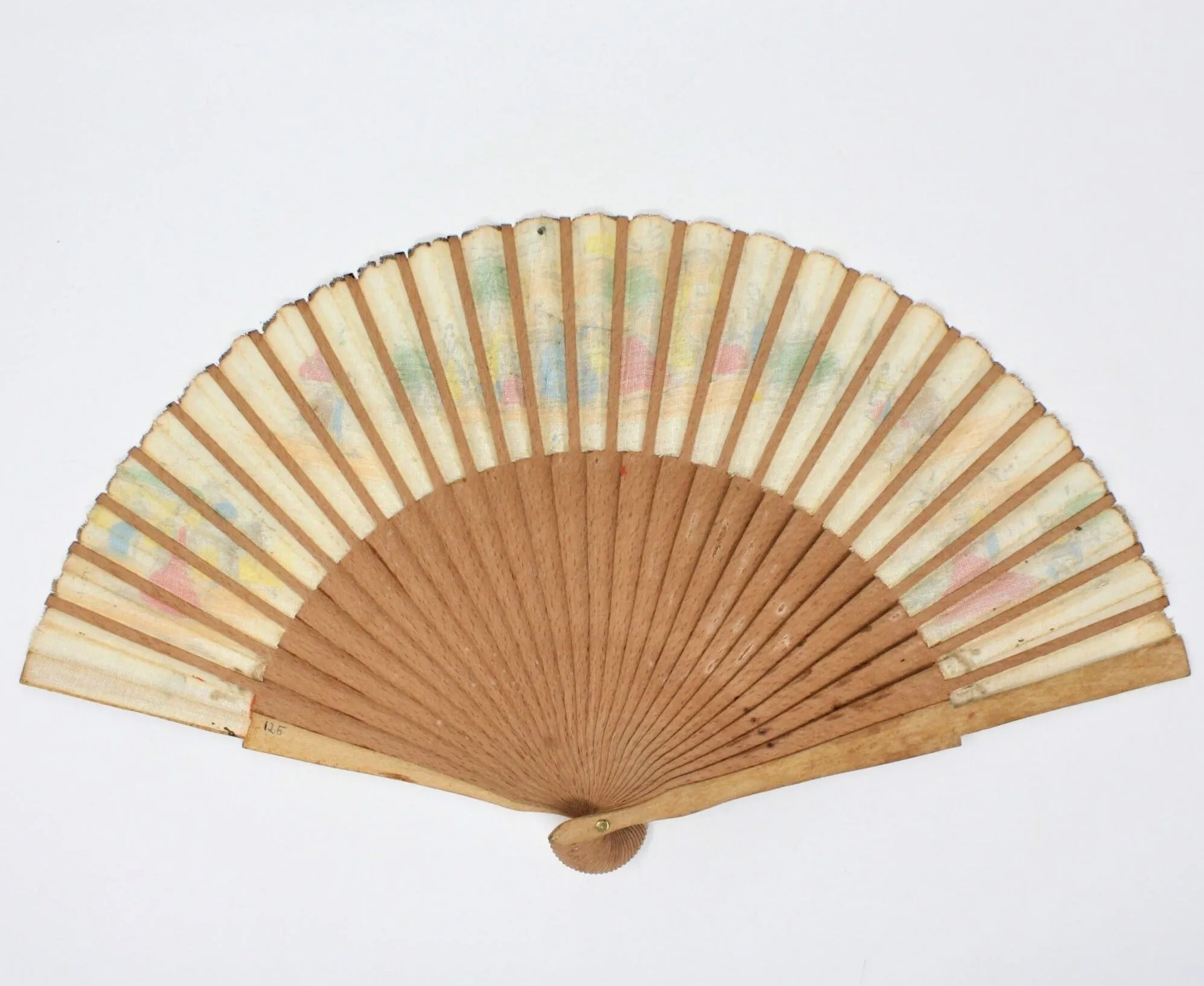 Hand Fan, Spanish Style, Flamenco Dancers / Bull Fighters, Hand Painted Wood, Vintage