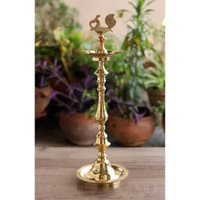 Indian Art Villa Pure Brass Shine Finish Stand/Pillar Diya/Deepak/Lamp/Lantern With Peacock Design, Pooja, Home Decor & Diwali Gift Item, Height-50.80 cm