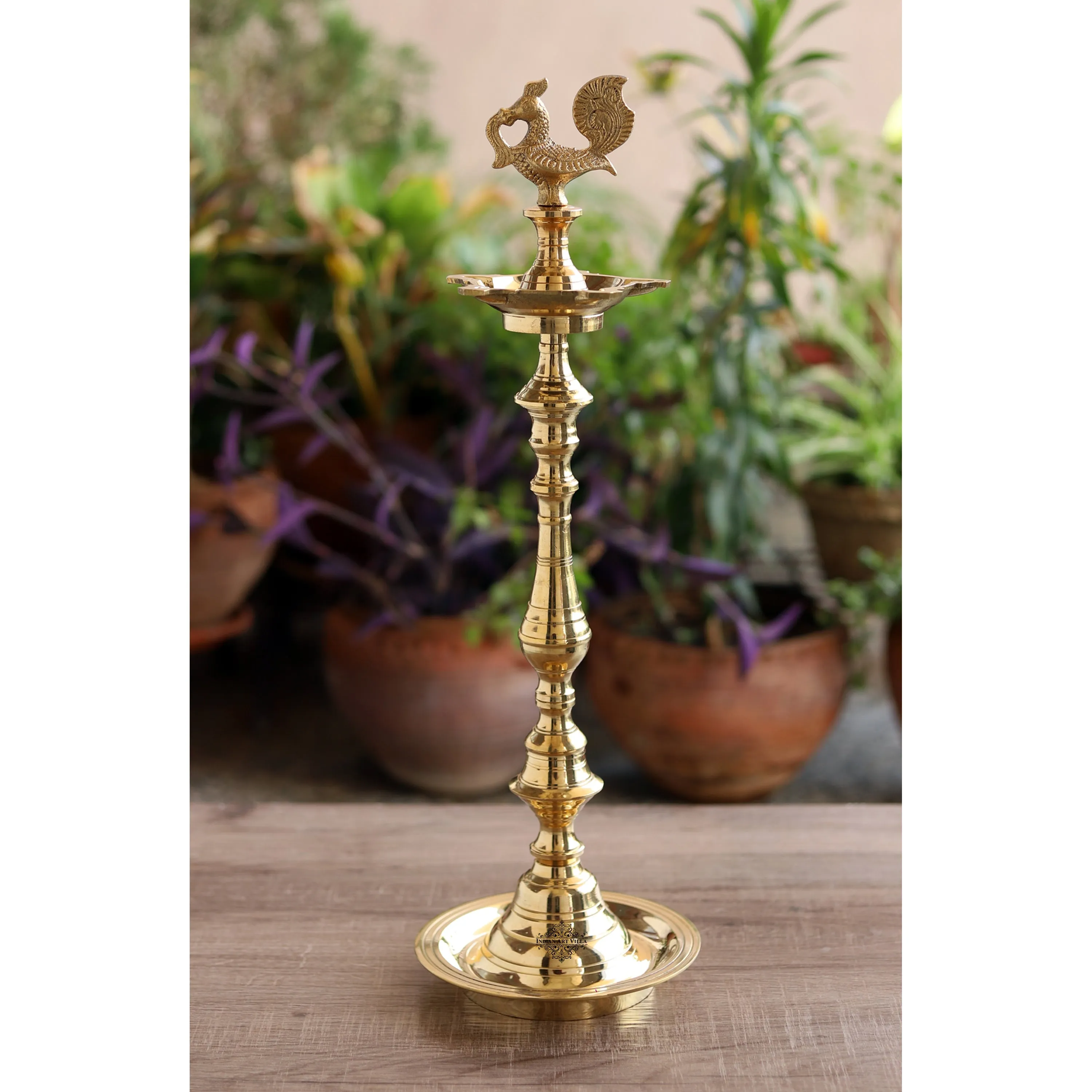 Indian Art Villa Pure Brass Shine Finish Stand/Pillar Diya/Deepak/Lamp/Lantern With Peacock Design, Pooja, Home Decor & Diwali Gift Item, Height-50.80 cm