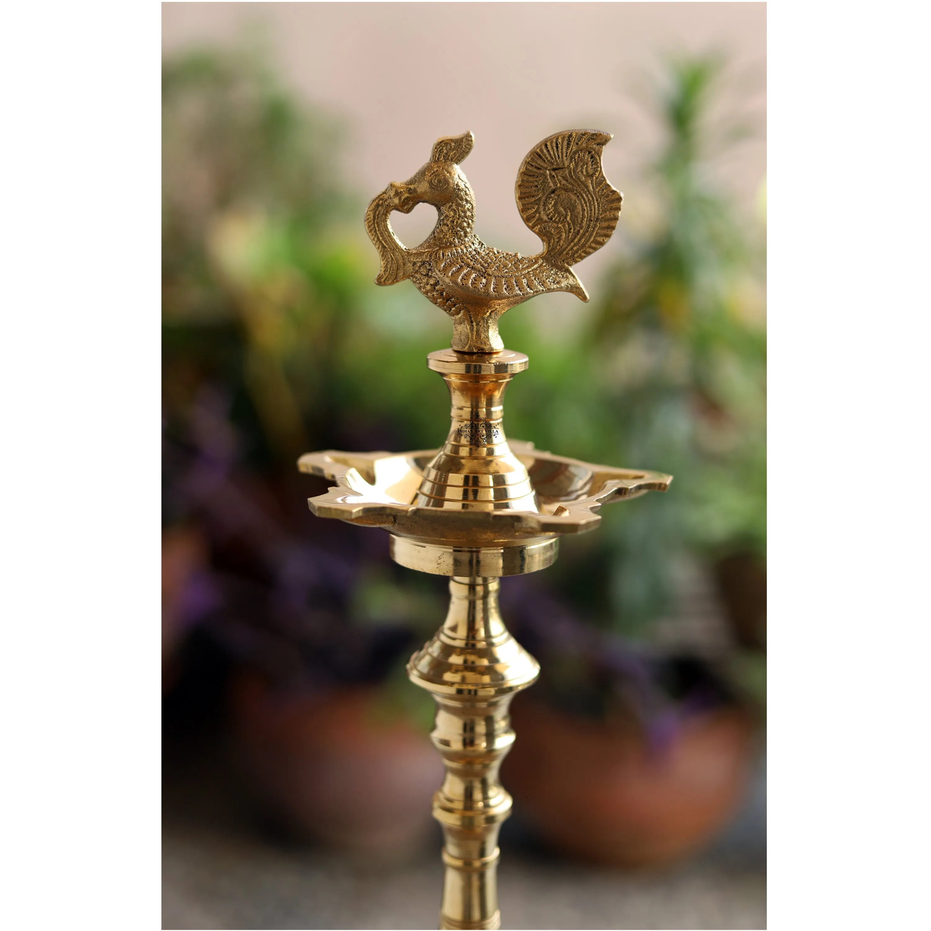 Indian Art Villa Pure Brass Shine Finish Stand/Pillar Diya/Deepak/Lamp/Lantern With Peacock Design, Pooja, Home Decor & Diwali Gift Item, Height-50.80 cm