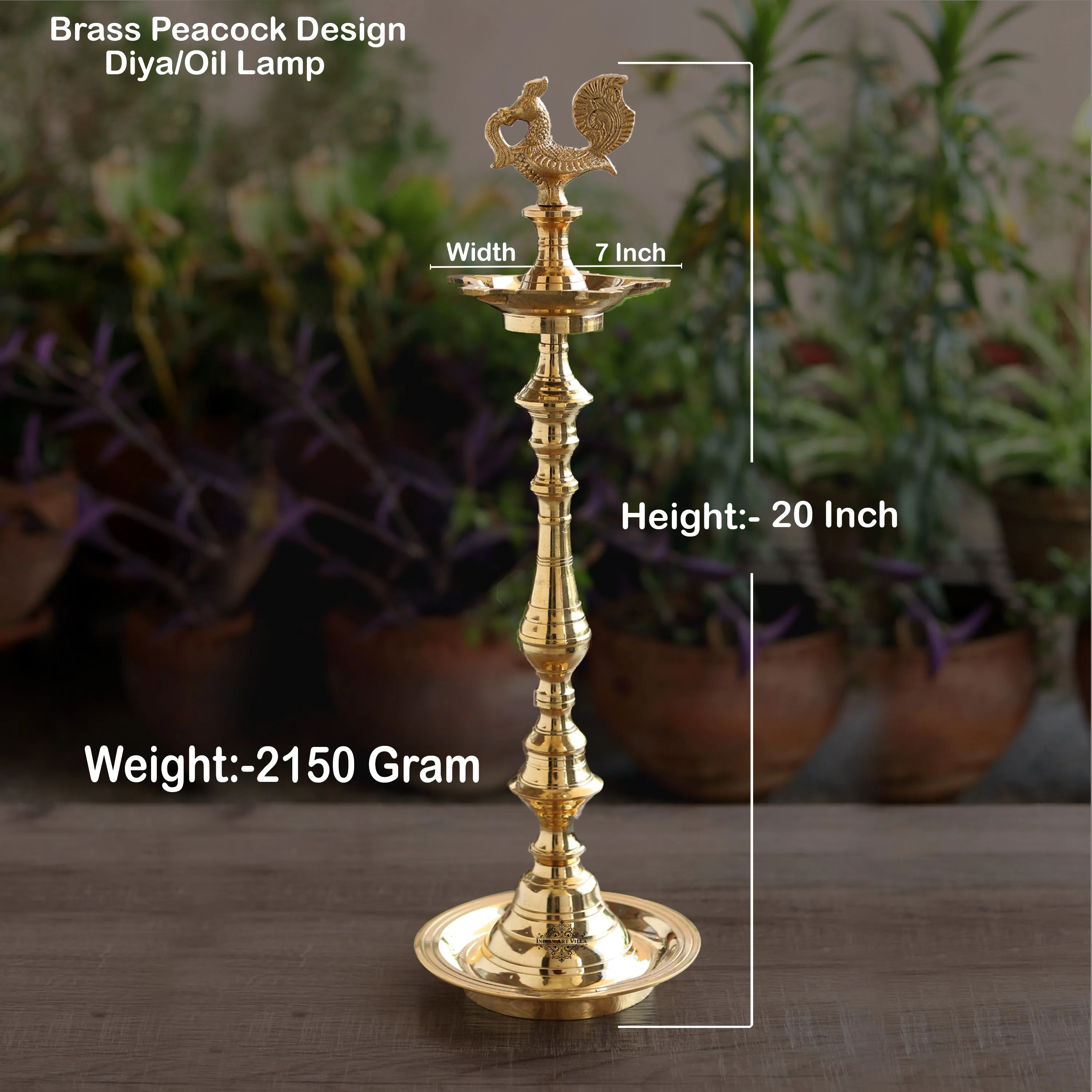 Indian Art Villa Pure Brass Shine Finish Stand/Pillar Diya/Deepak/Lamp/Lantern With Peacock Design, Pooja, Home Decor & Diwali Gift Item, Height-50.80 cm