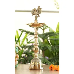 Indian Art Villa Pure Brass Stand Pillar Diya, Dana kashi Murga Design