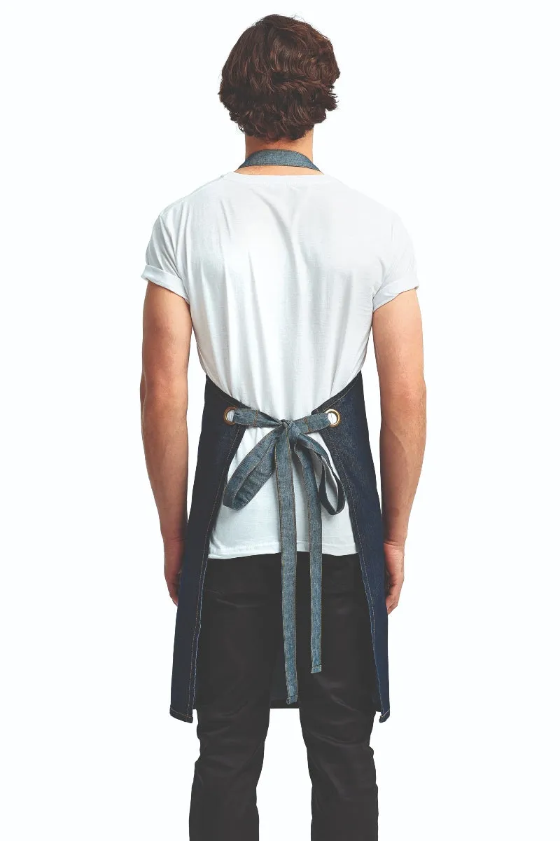 Indigo Contrast Denim Bib Adjustable Apron (2 Pocket)