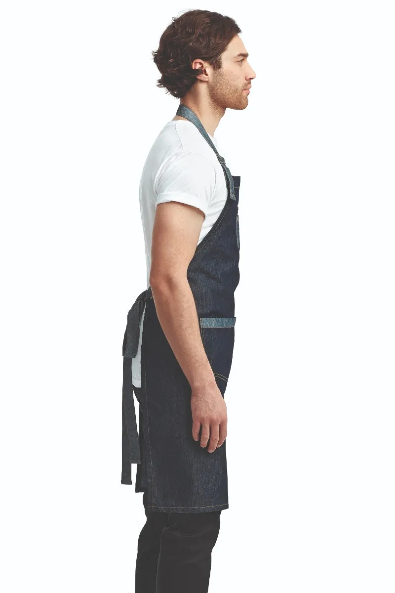 Indigo Contrast Denim Bib Adjustable Apron (2 Pocket)