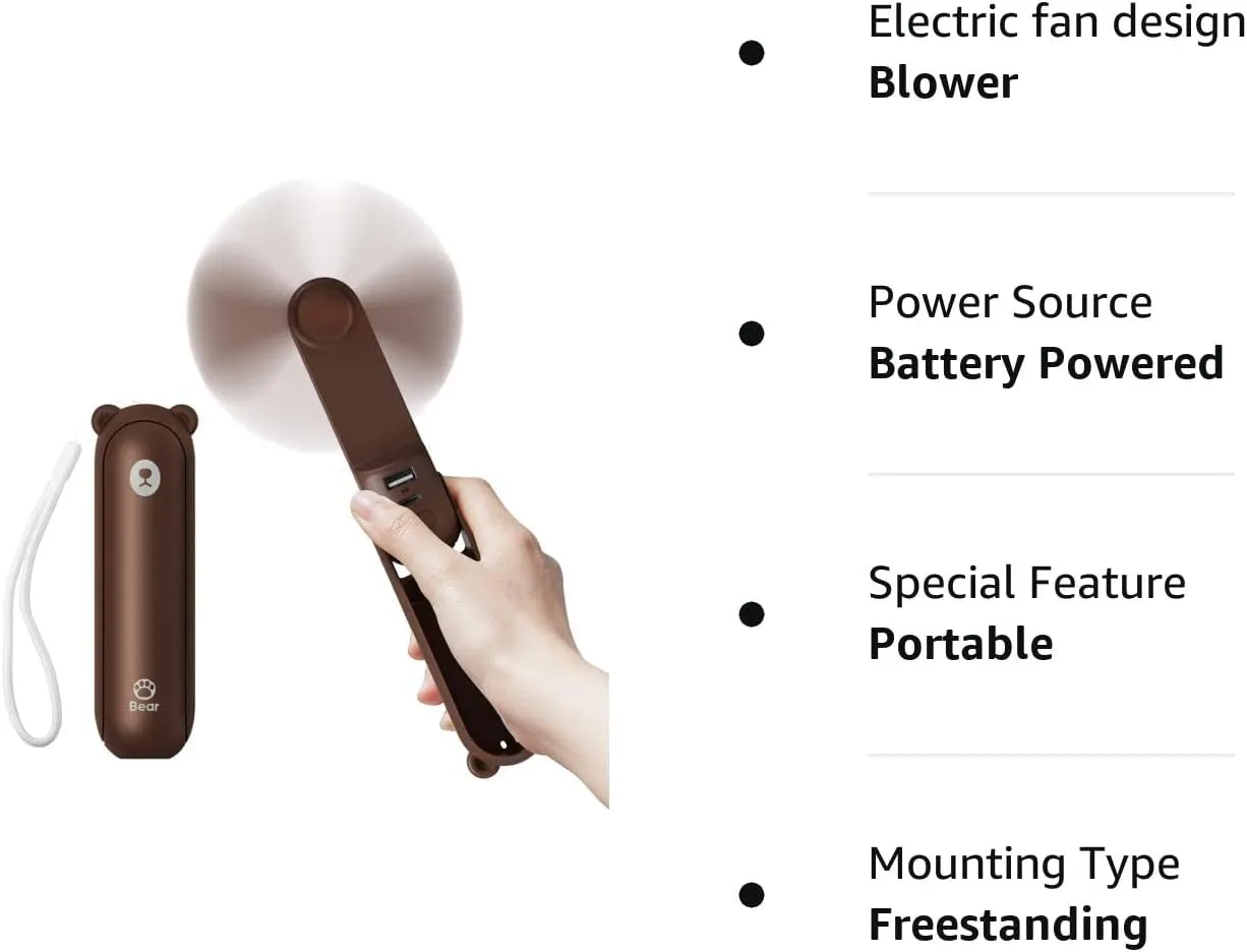 JISULIFE F8X Portable Fan / Battery Powered Portable Pocket Fan / USB Powered Handheld Fan - Brown / Pink