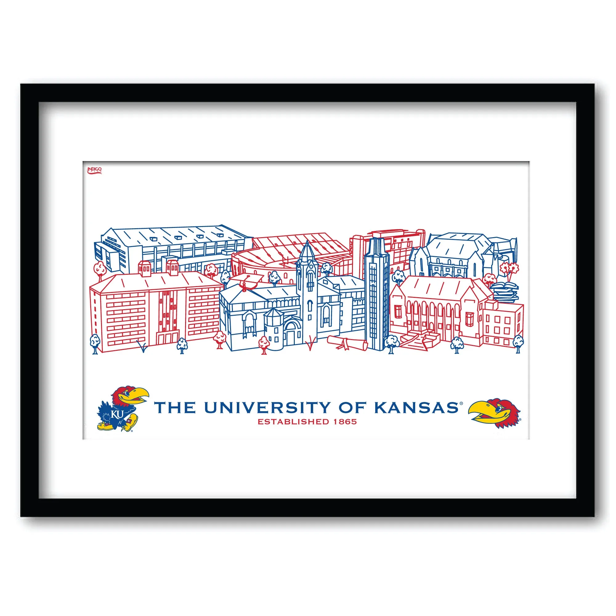 Kansas Jayhawks Framed Campus Wall Art 11" x 14"