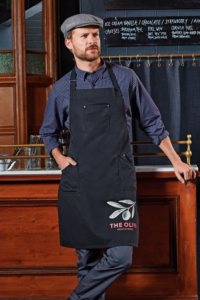 Khaki Cotton Chino Adjustable Bib Apron (3 Pocket)