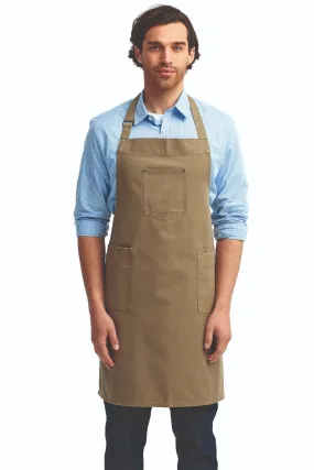 Khaki Cotton Chino Adjustable Bib Apron (3 Pocket)