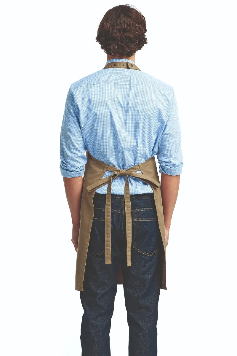 Khaki Cotton Chino Adjustable Bib Apron (3 Pocket)