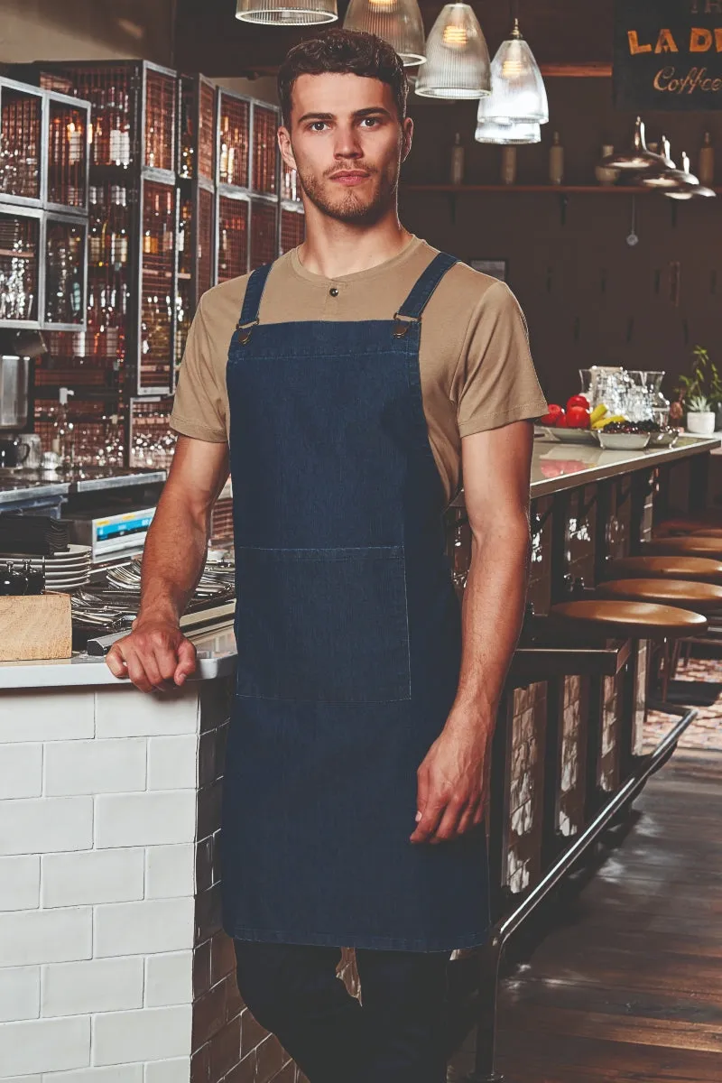 Khaki Cross Back 'Barista' Bib Adjustable Apron (1 Pocket w/ Pen Slot)