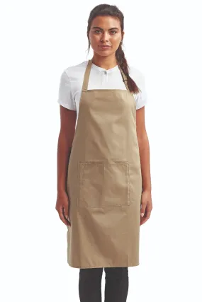 Khaki Sustainable Bib Apron (1 Pocket w/ Pencil Divide)