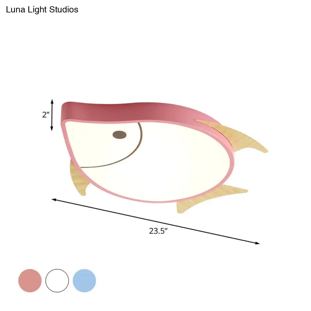 Kids' Cartoon Fish LED Ceiling Lamp in White/Pink/Blue with Wood Accents