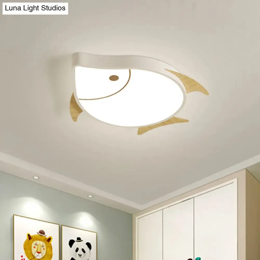 Kids' Cartoon Fish LED Ceiling Lamp in White/Pink/Blue with Wood Accents