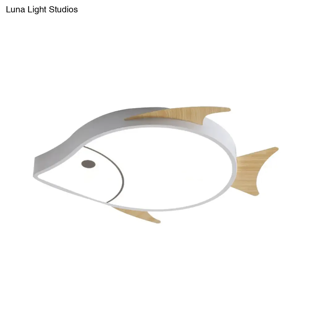 Kids' Cartoon Fish LED Ceiling Lamp in White/Pink/Blue with Wood Accents