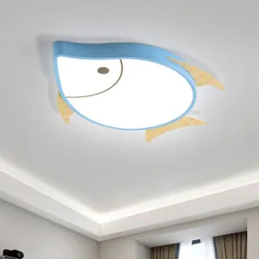 Kids' Cartoon Fish LED Ceiling Lamp in White/Pink/Blue with Wood Accents