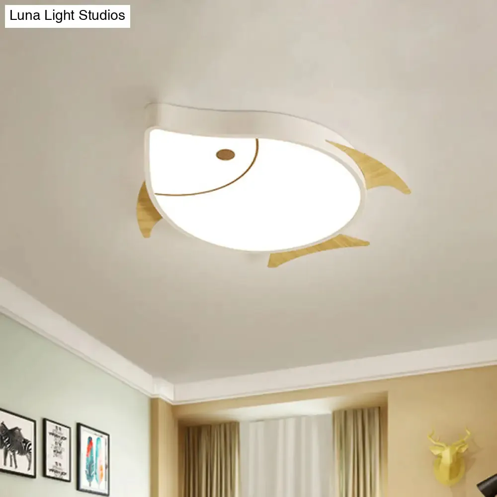 Kids' Cartoon Fish LED Ceiling Lamp in White/Pink/Blue with Wood Accents