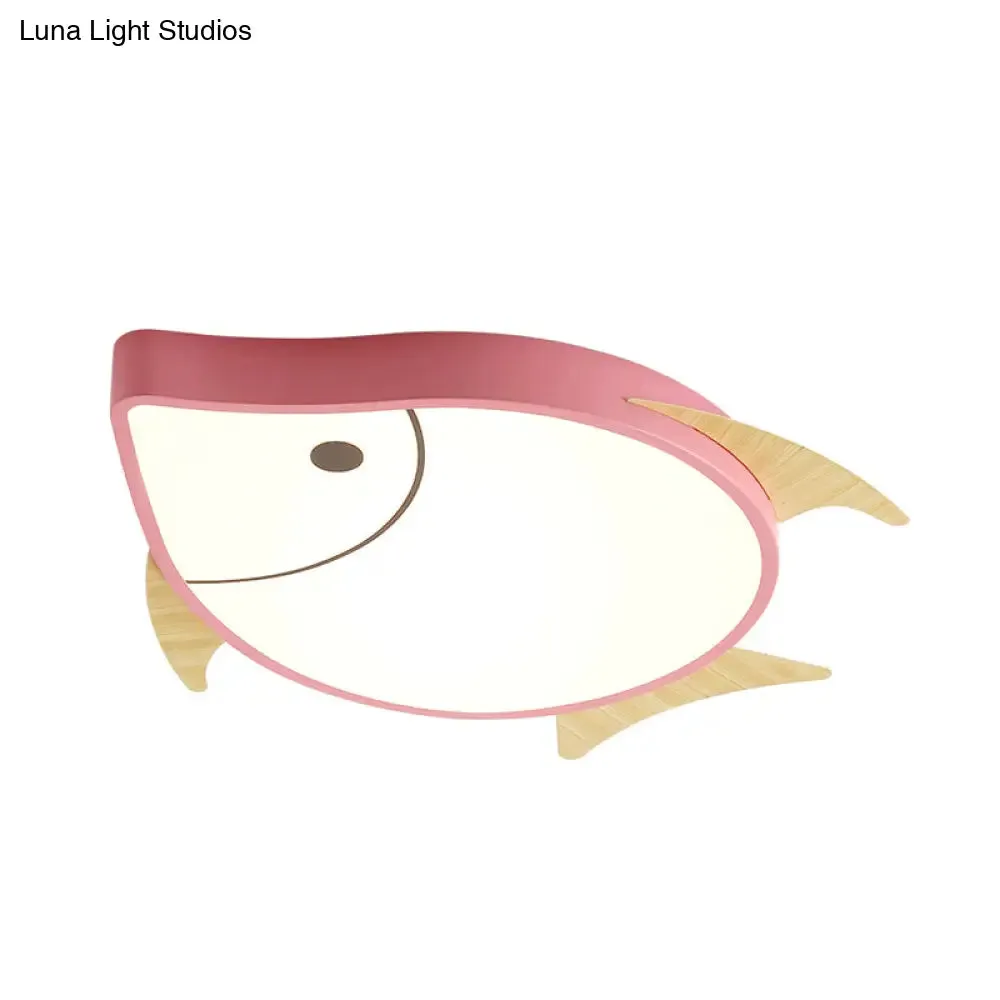 Kids' Cartoon Fish LED Ceiling Lamp in White/Pink/Blue with Wood Accents