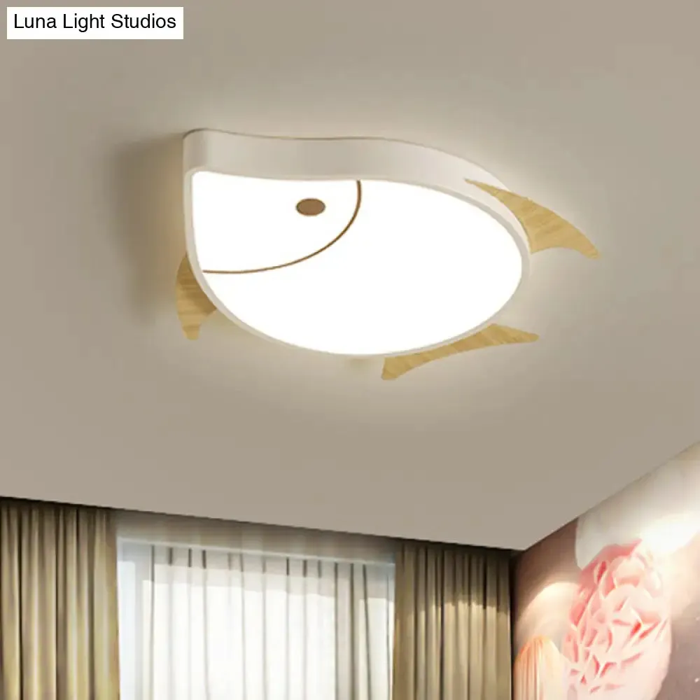 Kids' Cartoon Fish LED Ceiling Lamp in White/Pink/Blue with Wood Accents