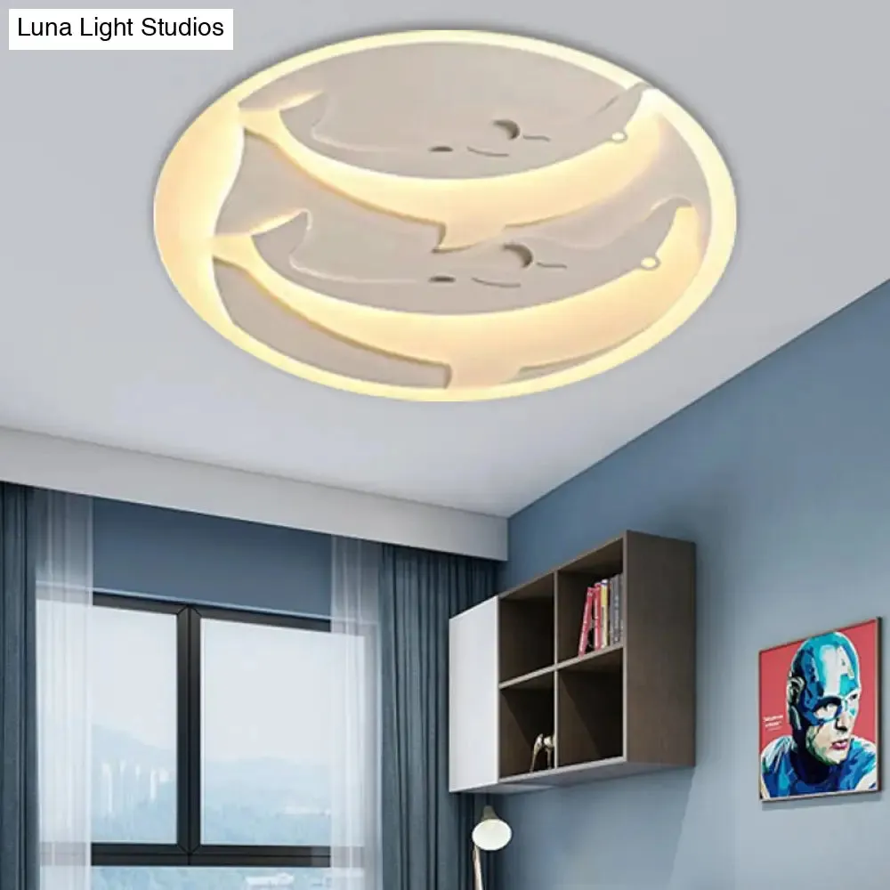 Kid's Room Dolphin LED Flush Ceiling Light in White