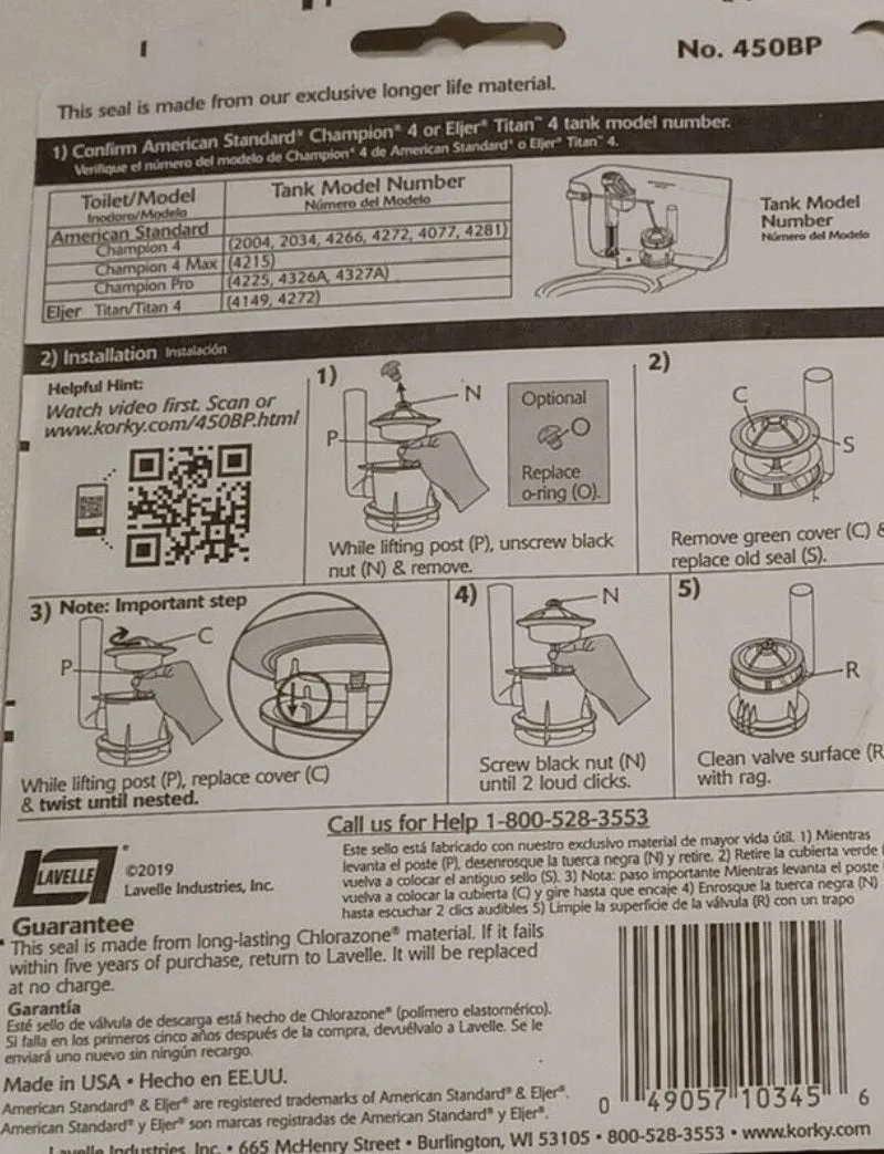 Korky 450BP American Standard Champion 4 & Eljer 4 Flush Valve Seal