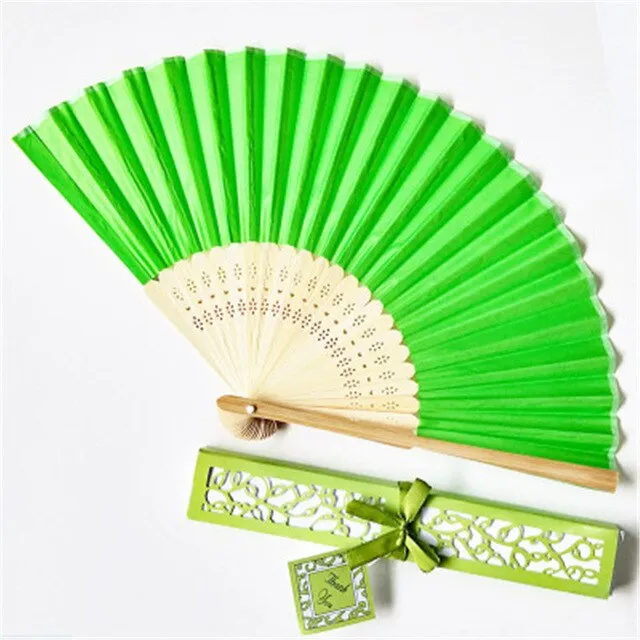 Lot of Thirty Pieces-Personalized Luxurious Silk Fold Hand Fan in Elegant Laser-Cut Gift Box-Party Favor