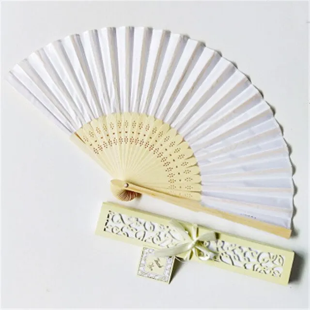 Lot of Thirty Pieces-Personalized Luxurious Silk Fold Hand Fan in Elegant Laser-Cut Gift Box-Party Favor