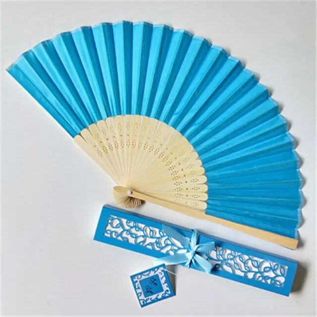 Lot of Thirty Pieces-Personalized Luxurious Silk Fold Hand Fan in Elegant Laser-Cut Gift Box-Party Favor