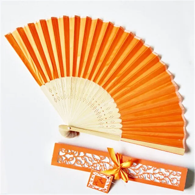 Lot of Thirty Pieces-Personalized Luxurious Silk Fold Hand Fan in Elegant Laser-Cut Gift Box-Party Favor