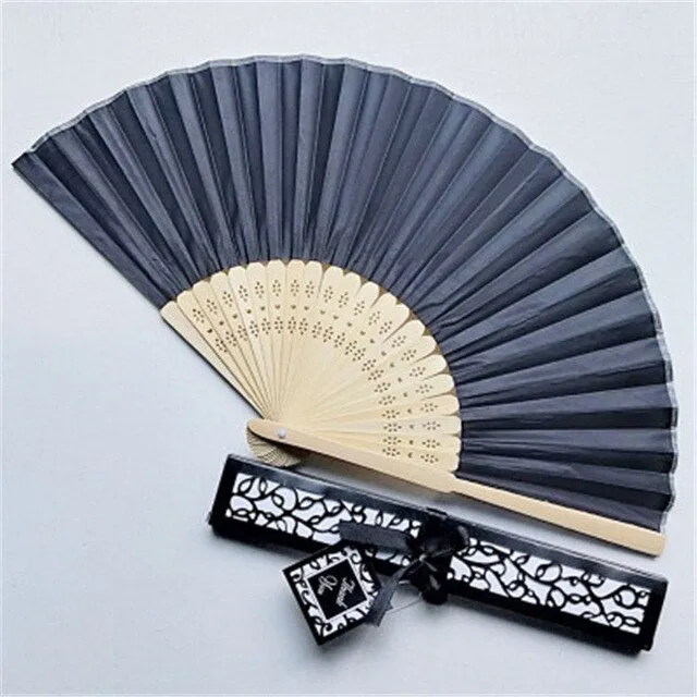 Lot of Thirty Pieces-Personalized Luxurious Silk Fold Hand Fan in Elegant Laser-Cut Gift Box-Party Favor