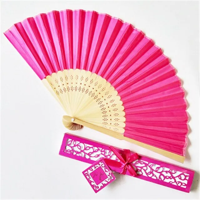 Lot of Thirty Pieces-Personalized Luxurious Silk Fold Hand Fan in Elegant Laser-Cut Gift Box-Party Favor