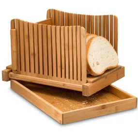 LUCKDEER Bamboo Bread Slicer for Homemade Bread, 3 Different Thicknesses Bread Slicer Guide with Sturdy Crumb Tray,for Bread, Cakes, Bagels