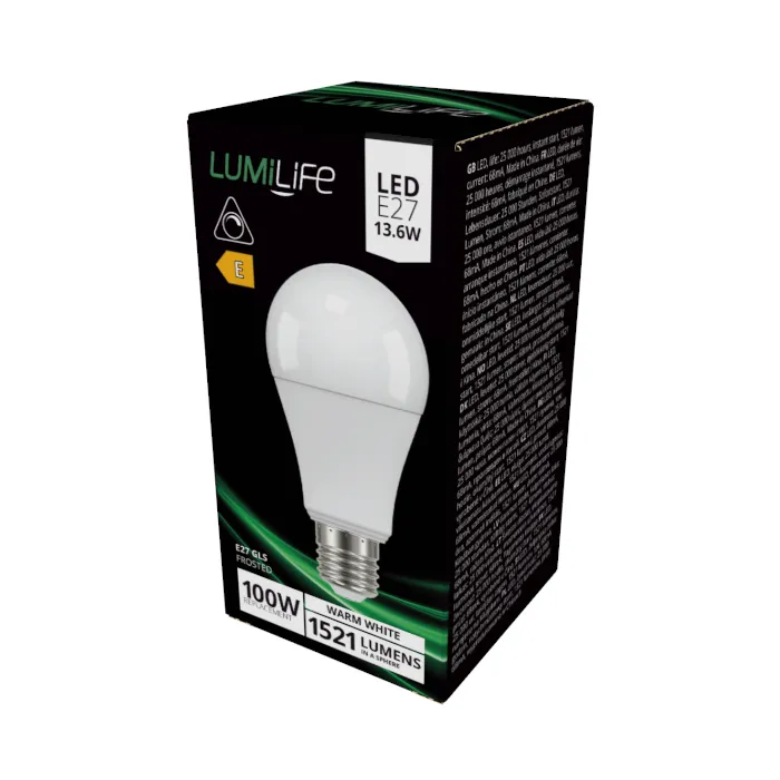 LUMiLiFe 13.6W E27 Standard GLS LED Bulb - Dimmable - 1321lm - 2700K