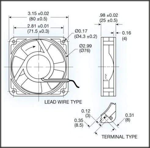 Mechatronics 80x80x25mm AC 115 Volts Fan UF80B12-BTH