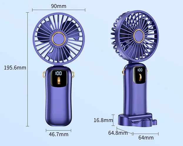 Mini Portable Fan Handheld Fan USB Rechargeable With 5 Speeds, 90° Foldable Mini Fan With LED Display Office Outdoor Mini Fan | S12