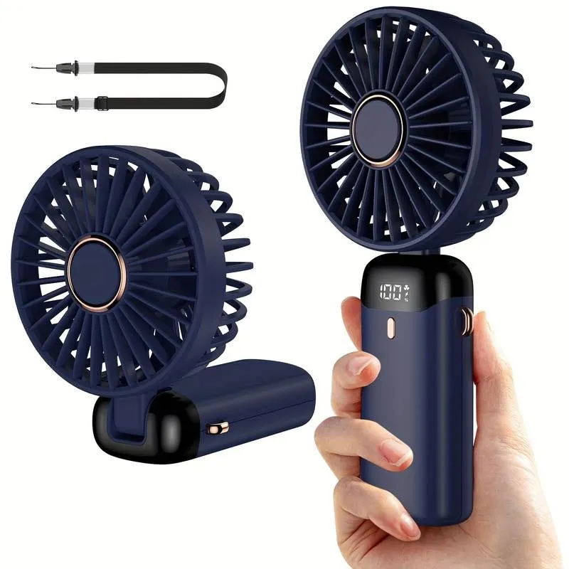 Mini Portable Fan Handheld Fan USB Rechargeable With 5 Speeds, 90° Foldable Mini Fan With LED Display Office Outdoor Mini Fan | S12