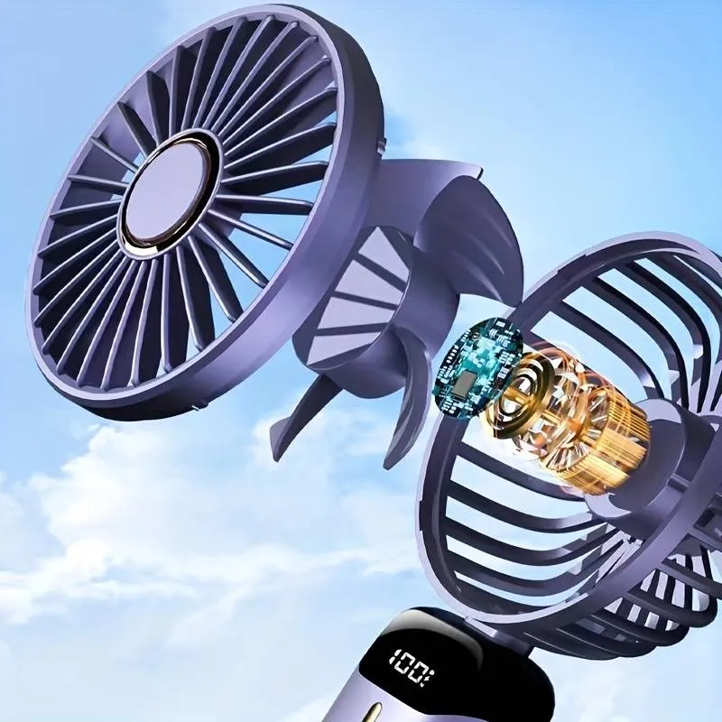 Mini Portable Fan Handheld Fan USB Rechargeable With 5 Speeds, 90° Foldable Mini Fan With LED Display Office Outdoor Mini Fan | S12