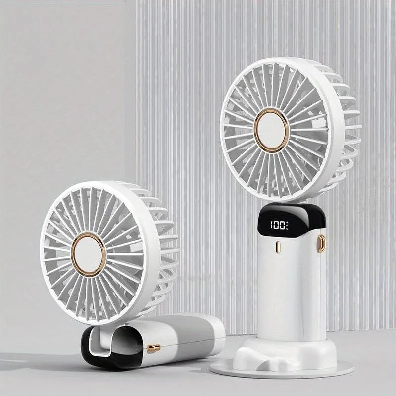 Mini Portable Fan Handheld Fan USB Rechargeable With 5 Speeds, 90° Foldable Mini Fan With LED Display Office Outdoor Mini Fan | S12