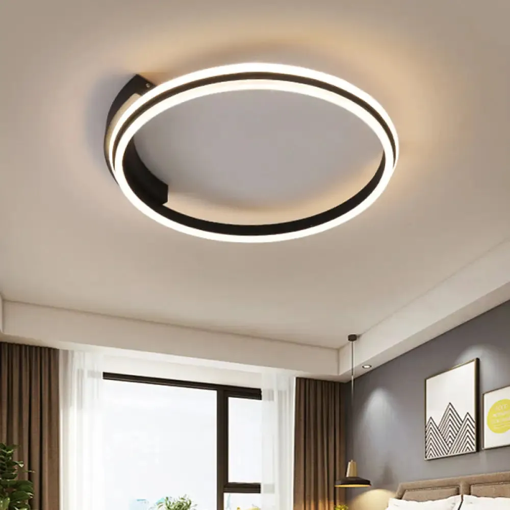 Minimal Black Acrylic Hoop Ceiling Light - 16.5"/20.5" Wide LED Flush Mount Recessed Lighting in Warm/White Light