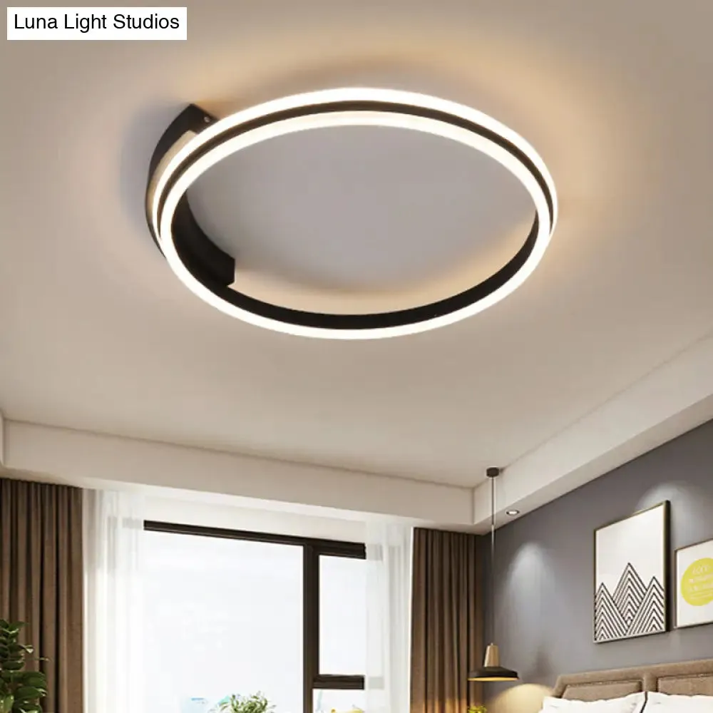 Minimal Black Acrylic Hoop Ceiling Light - 16.5"/20.5" Wide LED Flush Mount Recessed Lighting in Warm/White Light