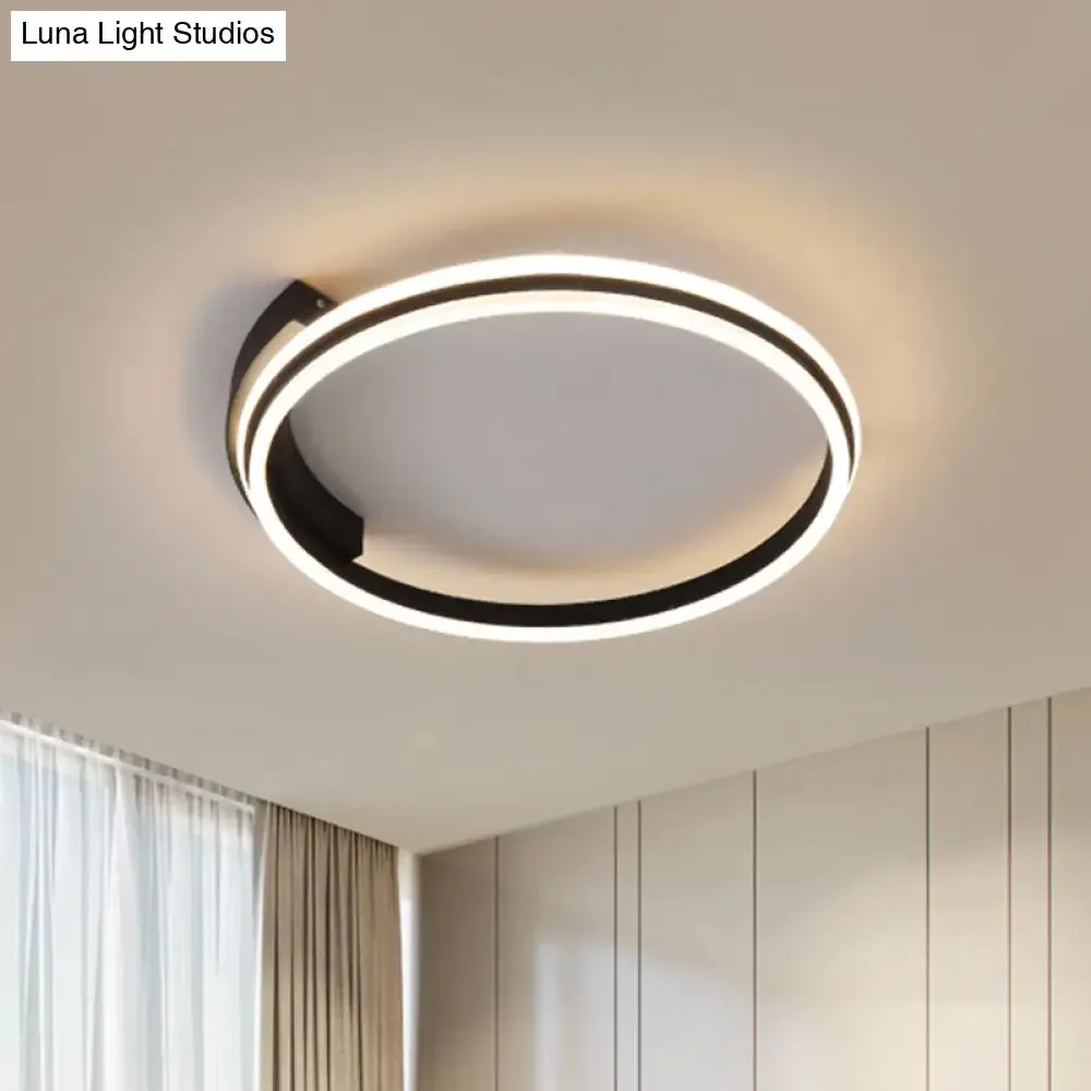 Minimal Black Acrylic Hoop Ceiling Light - 16.5"/20.5" Wide LED Flush Mount Recessed Lighting in Warm/White Light