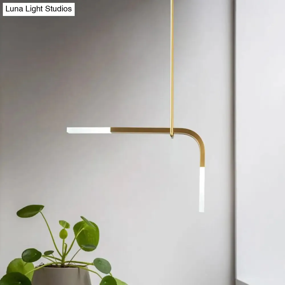 Minimalist Brass LED Pendant Lamp for Dining Table with Metallic Bend