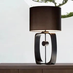 Modern Black Night Table Lamp: Fabric Cylinder Task Light, Metal Base