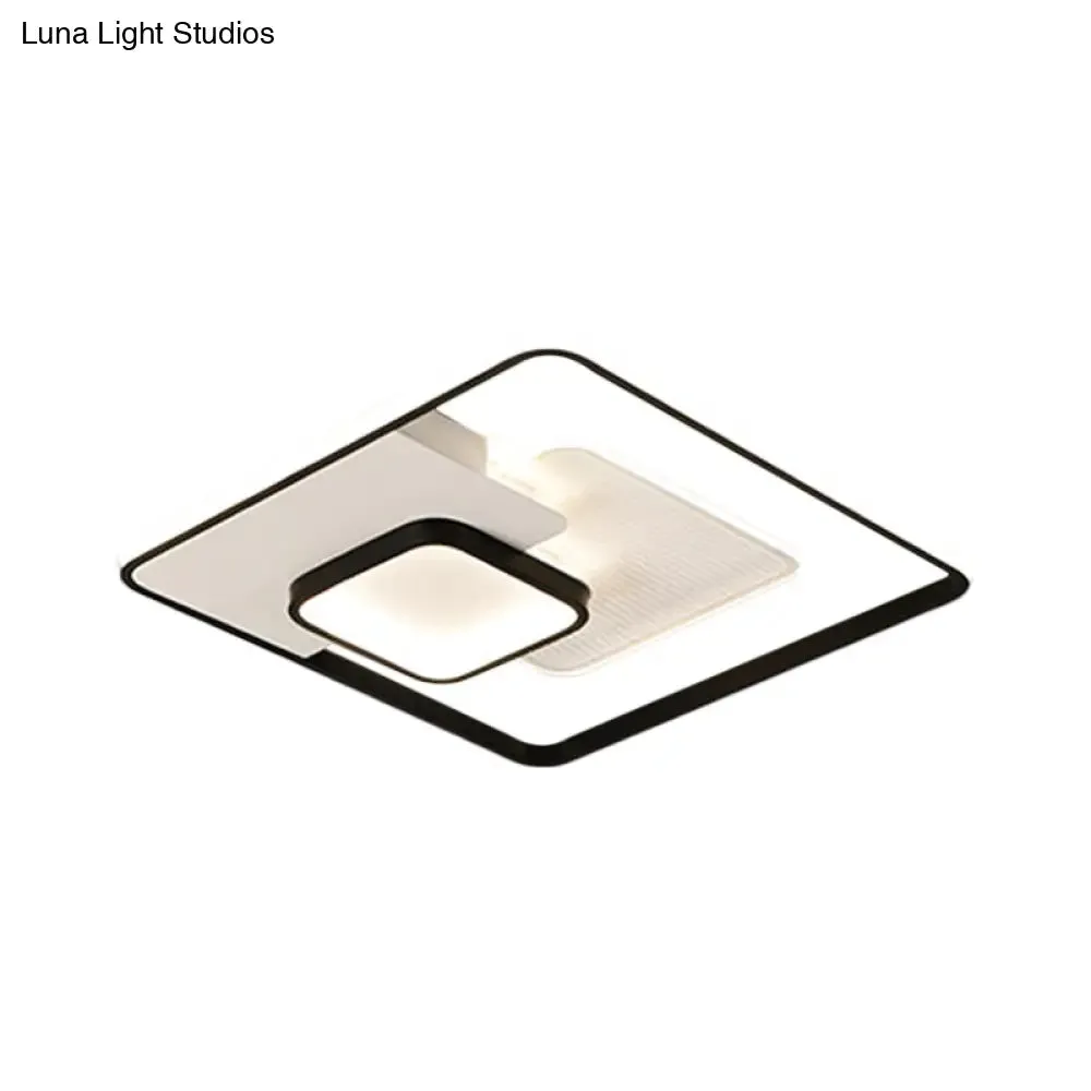 Modern Metallic Square Flush Ceiling Lamp with LED in Black/White & Warm/White, 16.5"/20.5" Wide