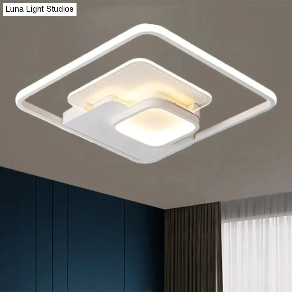 Modern Metallic Square Flush Ceiling Lamp with LED in Black/White & Warm/White, 16.5"/20.5" Wide